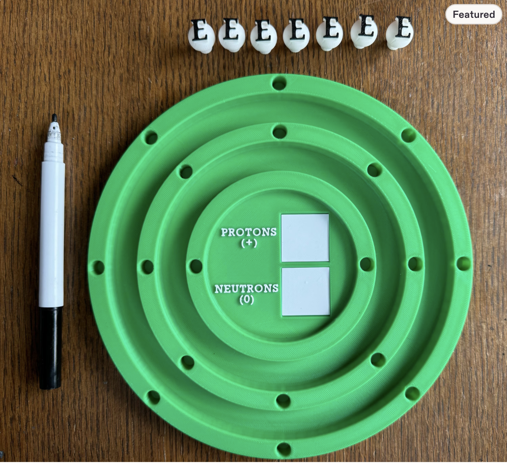 Green Interactive Bohr model with removable electrons and dry-erase nucleus